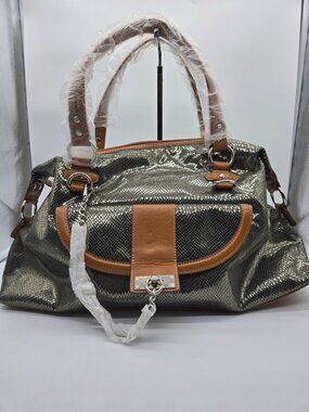 Brand New Twiggy London Snakeprint Metallic Large Tote Weekender
